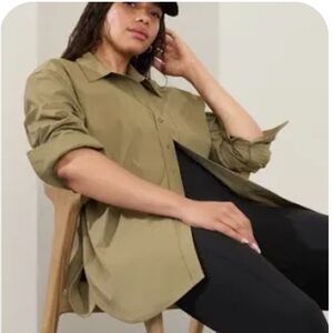 Athleta Olive Green Oversized Button-Down Shirt